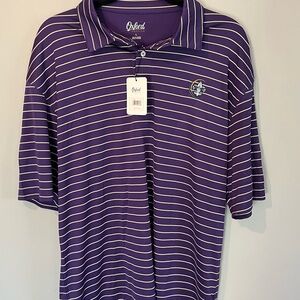 Oxford BSA Golf Performance polo, men's large, purple/white, short sleeve, NWT